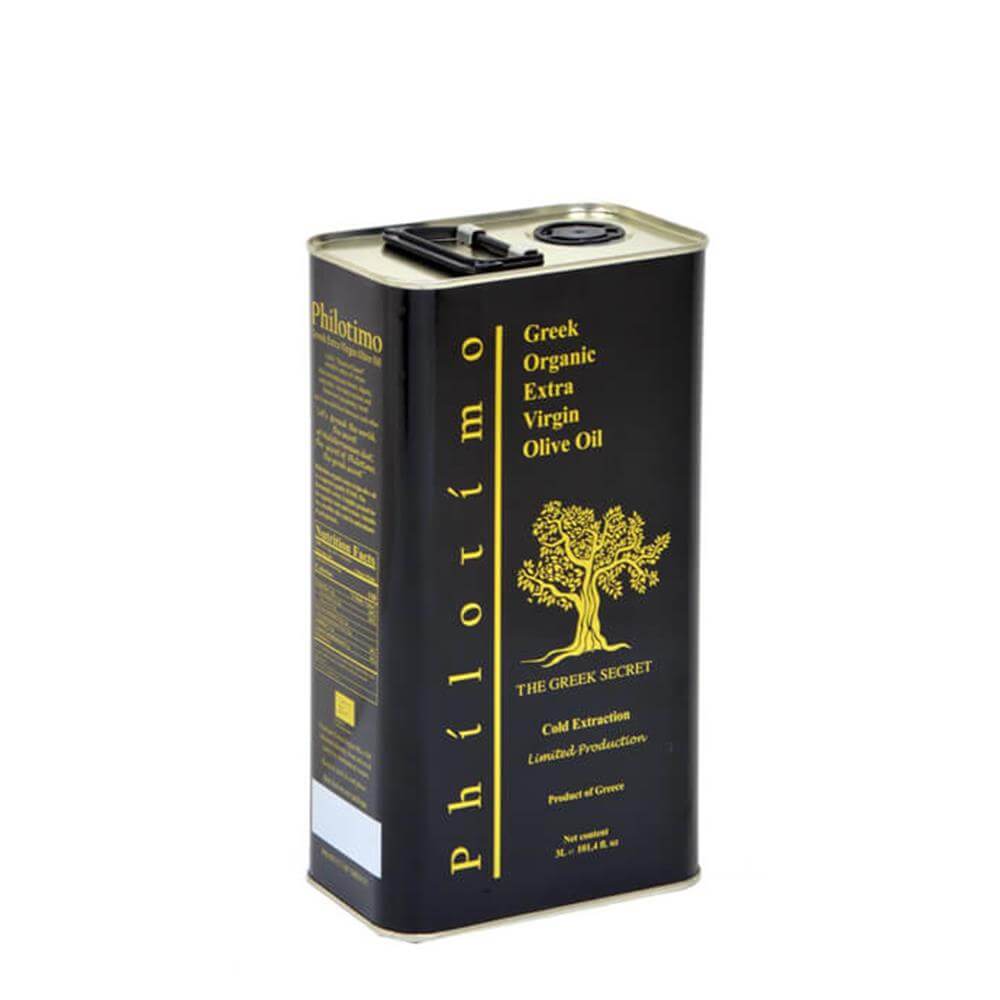 The Greek Secret Philotimo Organic Greek Extra Virgin Olive Oil 3 Litre Tin
